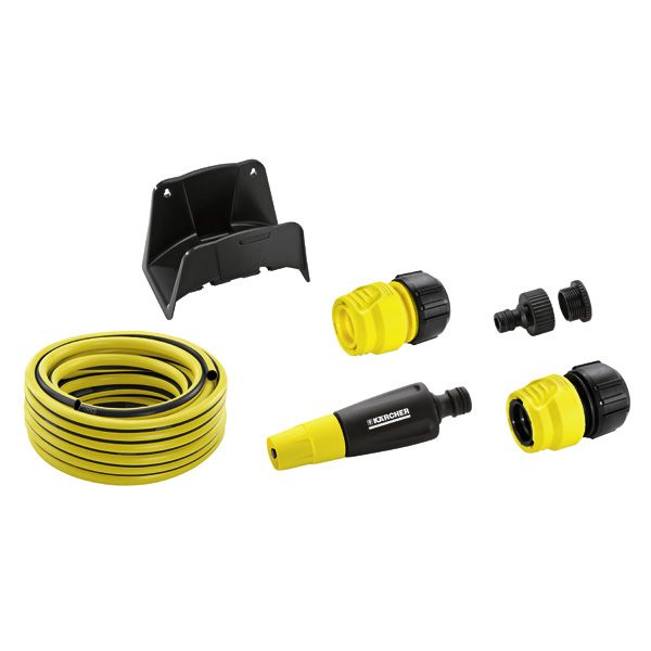 комплект со шлангом primoflex 1/2" 15м и держателем для шланга насадки-распылители и пистолеты для полива Karcher